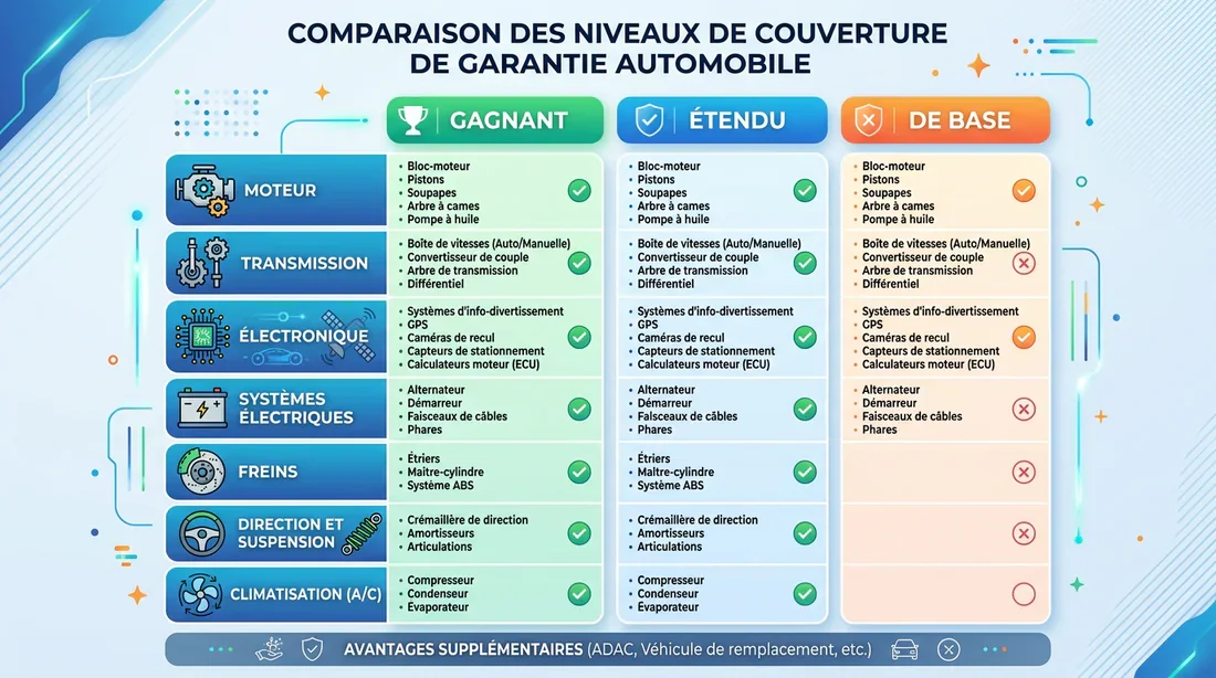 Tableau comparatif des garanties Stellantis Infographie comparative des différentes couvertures de garantie automobile