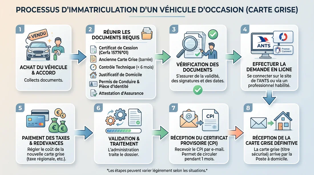 Processus d'immatriculation en France Schéma des étapes pour immatriculer une voiture d'occasion