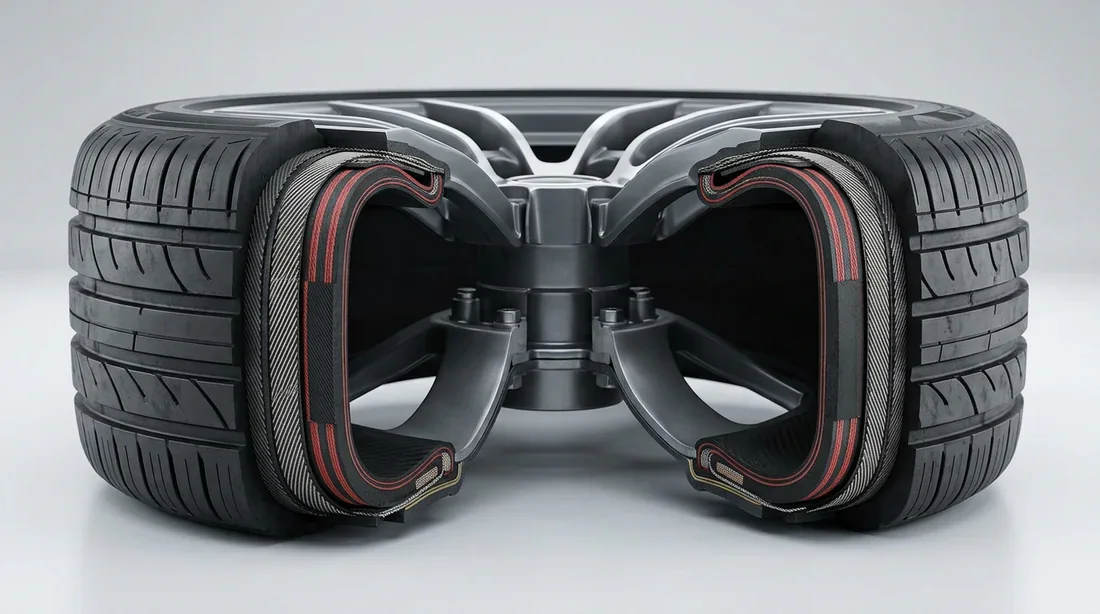 Vue en coupe technique d'un pneu run-flat avec flanc renforcé