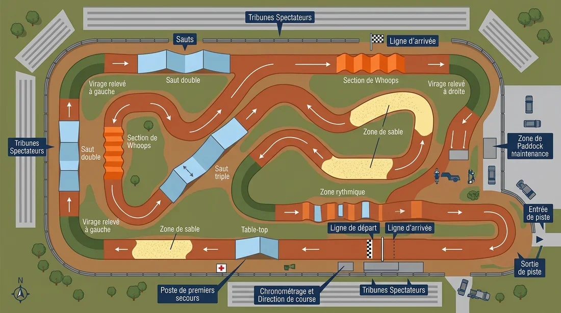 Schéma détaillé d'un circuit de motocross pour l'entraînement.