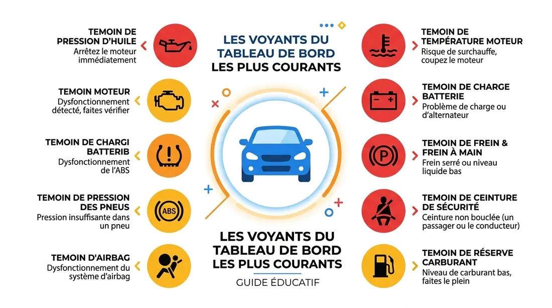 Signification des voyants lumineux de voiture Infographie des voyants de tableau de bord