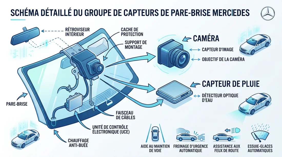 Schéma des capteurs de pare-brise Mercedes