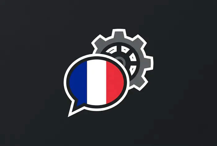 Logo de réglages automobiles avec bulle de dialogue française