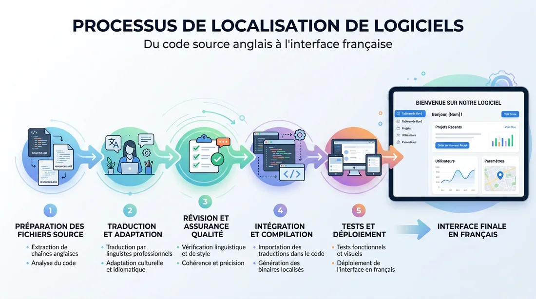 Processus de traduction du logiciel de diagnostic Schéma explicatif de la traduction d'un logiciel de diagnostic