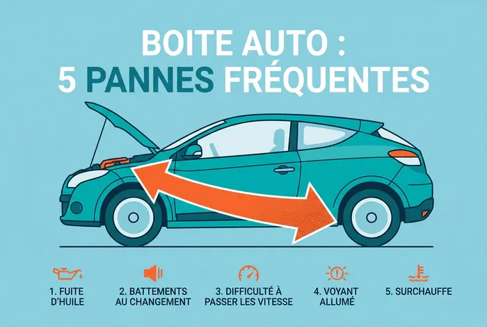 Infographie des 5 pannes fréquentes de boîte automatique sur Renault Mégane 3