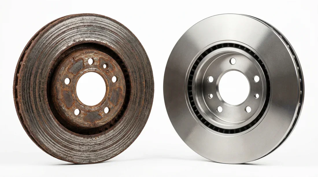 Disques de frein usés vs neufs Comparaison entre un disque de frein usé et un disque neuf