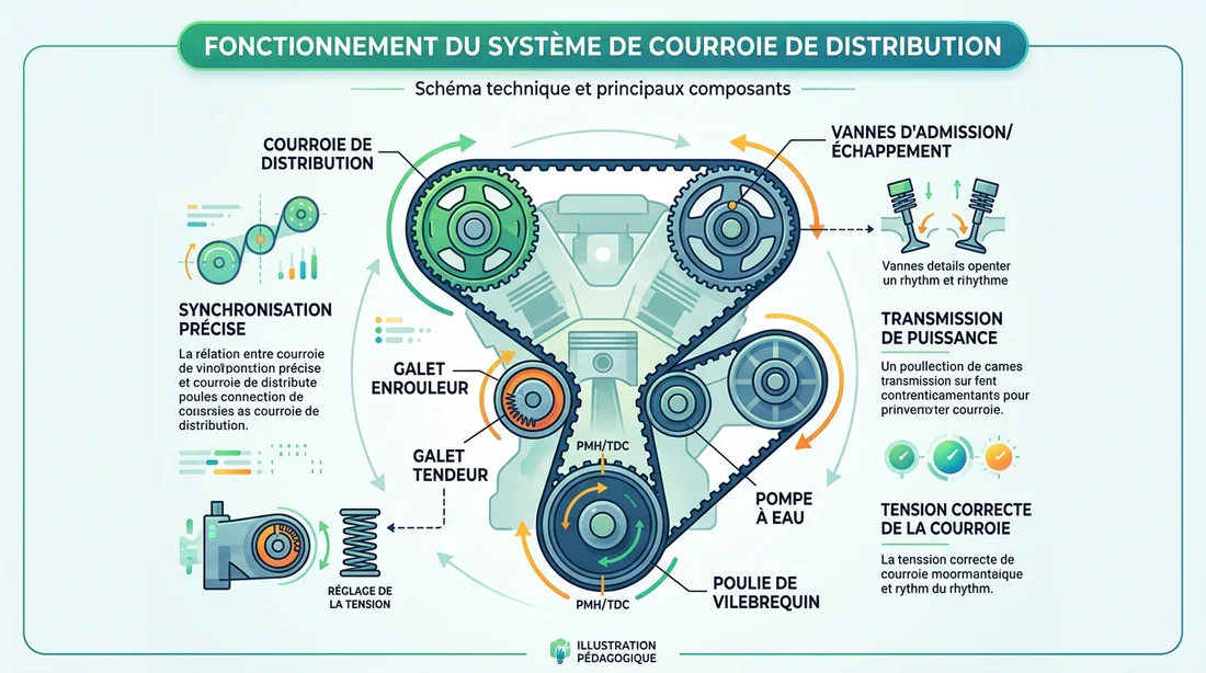Schéma technique du fonctionnement du kit de distribution automobile