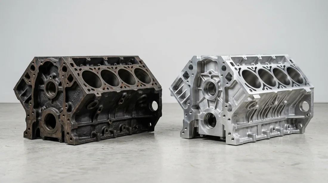 Comparaison entre un bloc moteur en fonte et un bloc en aluminium