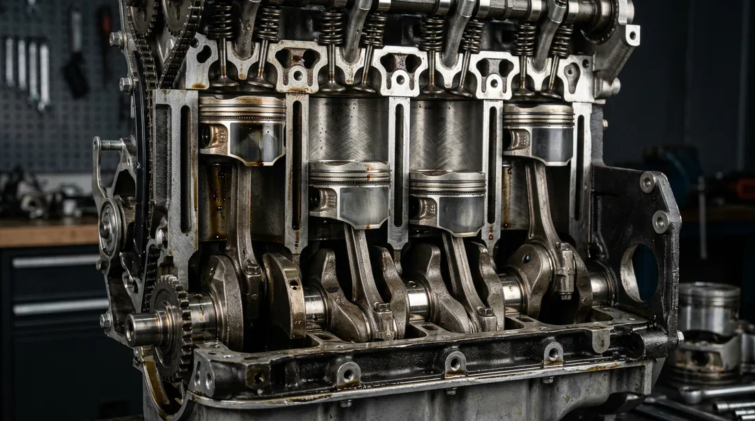 Vue en coupe des pistons à l'intérieur du bloc-cylindres moteur