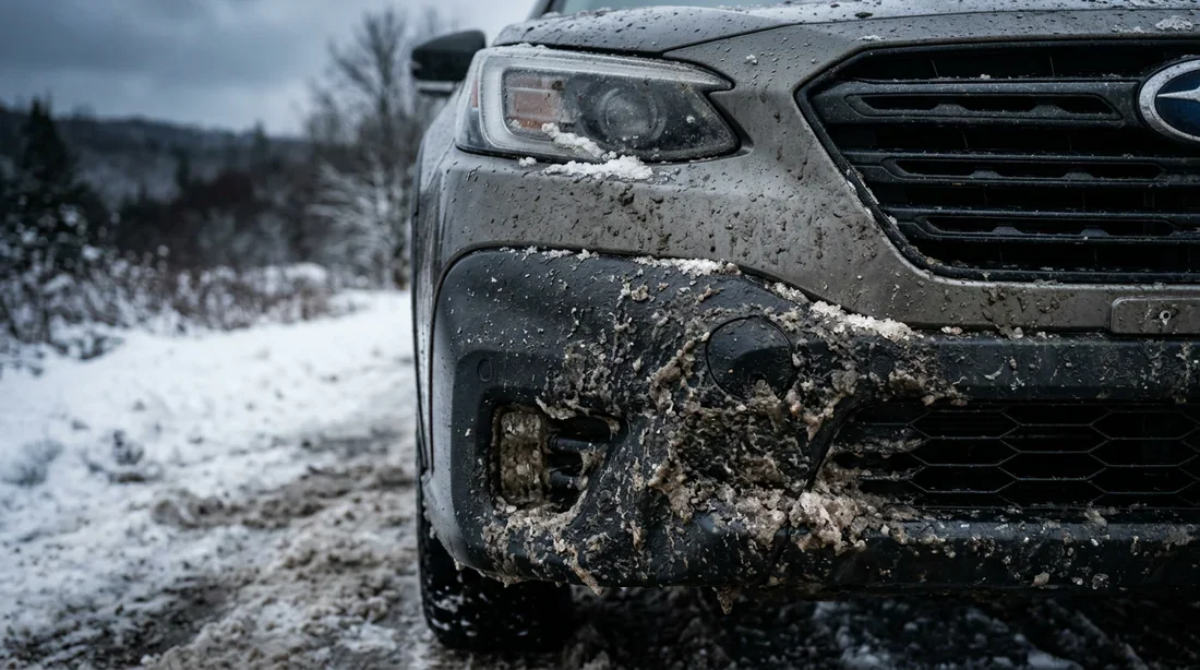 Capteur de radar de voiture obstrué par la saleté et la neige