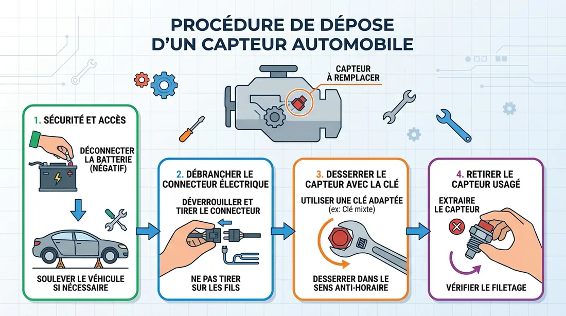 Procédure de démontage du capteur Schéma technique démontage pièce moteur