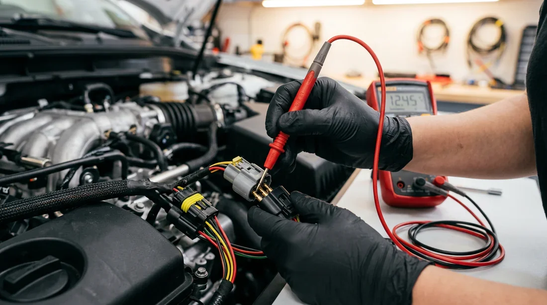 Contrôle électrique du pressostat Testeur multimètre sur connecteur électrique de voiture