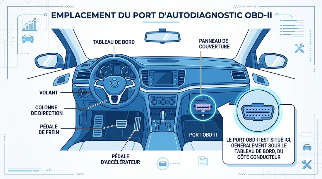 Schéma de localisation de la prise OBD sur Citroën