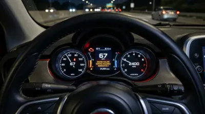 Icône stylisée Fiat 500X avec triangle d'alerte