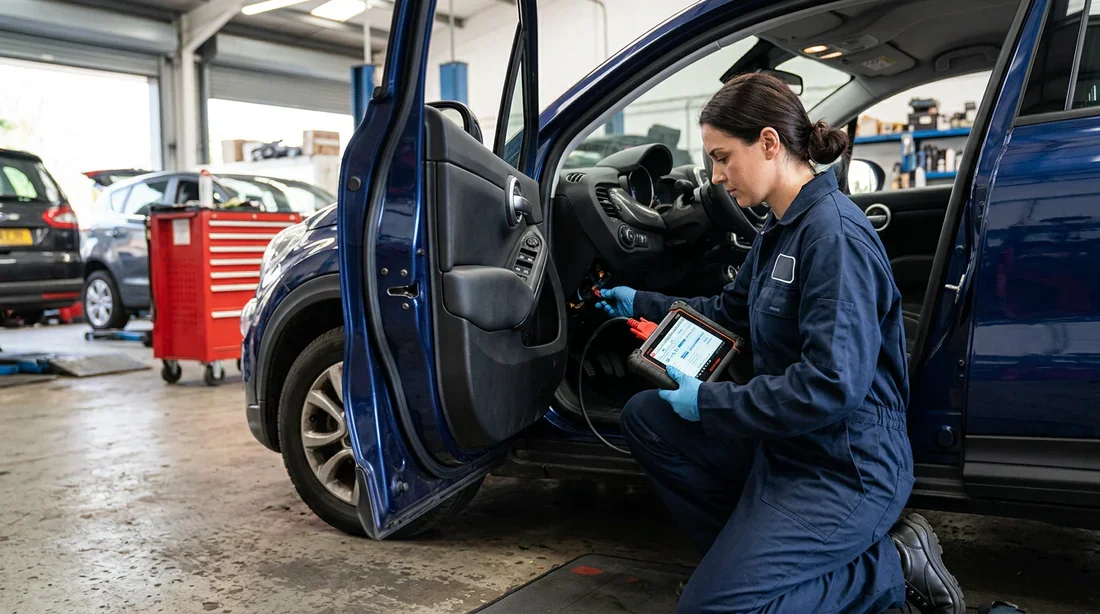 Tableau de bord de Fiat 500X avec voyant moteur allumé