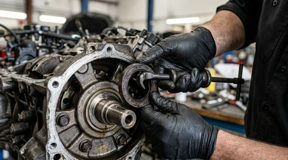 Extraction et changement manuel d'un joint spi moteur usé avec un outil spécialisé