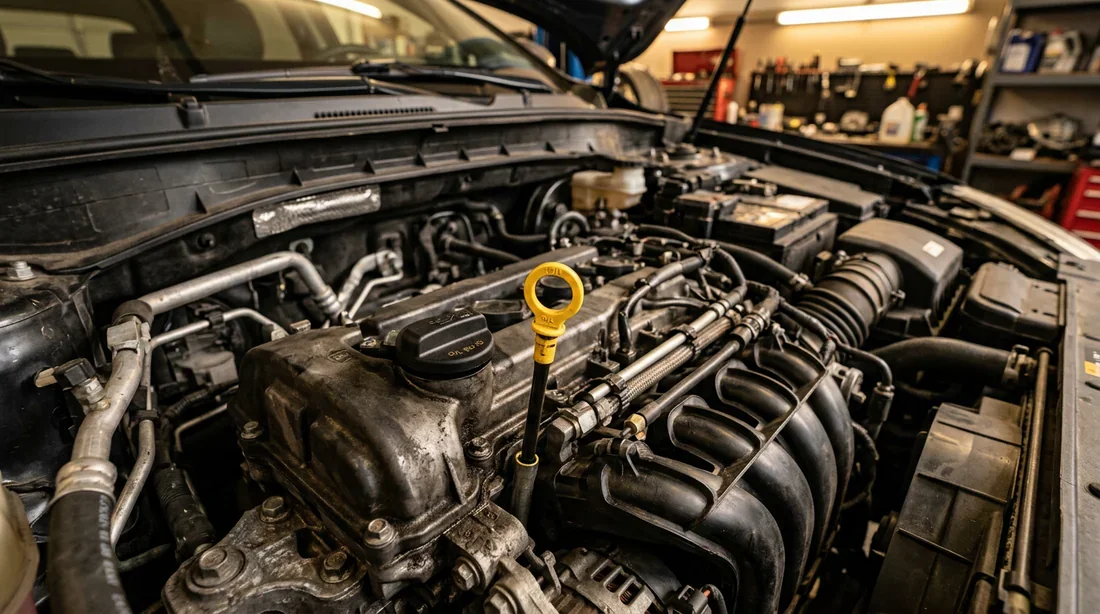Inspection du compartiment moteur pour identifier les causes d'un niveau d'huile trop haut