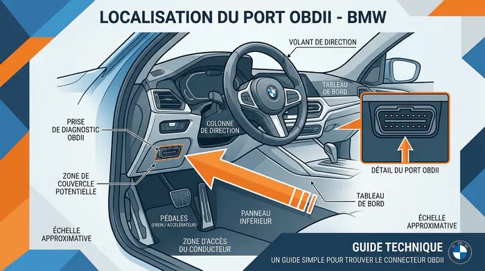 Logo BMW et outil de diagnostic automobile