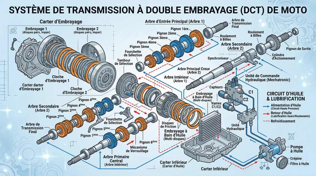 Schéma technique de fonctionnement de la boîte DCT Honda