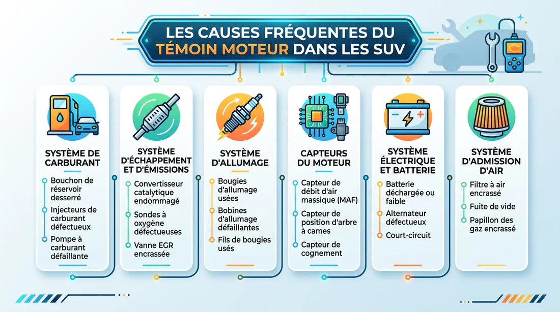 Infographie des causes voyant moteur SUV