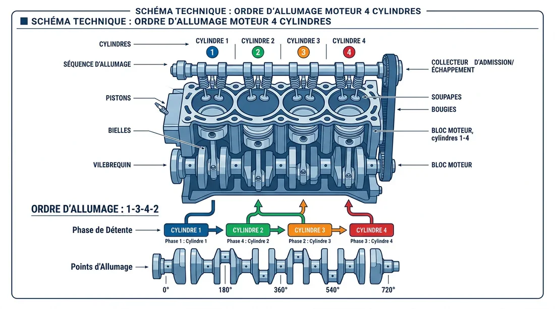 Schéma technique de l'ordre d'injection 4 cylindres