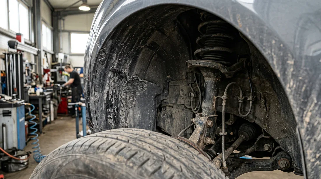 Traces d'usure et de frottement sur le pare-boue en plastique de voiture