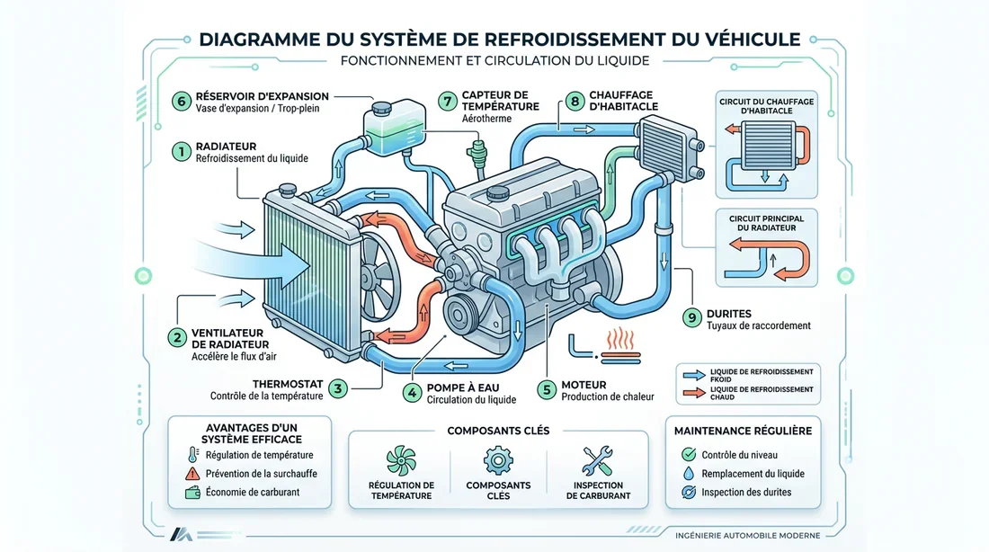 Fonctionnement refroidissement moteur Schéma technique du système de refroidissement moteur