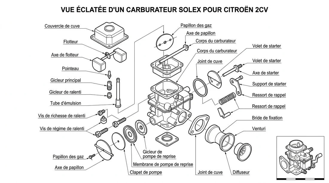 Mécanicien effectuant l'entretien du carburateur d'une 2CV