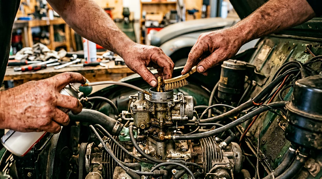 Schéma technique des composants d'un carburateur de 2CV