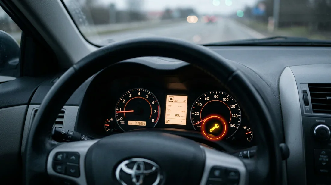 Voyant d entretien allumé sur le tableau de bord de Toyota Verso Tableau de bord Toyota Verso avec le voyant clé à molette d entretien allumé en jaune
