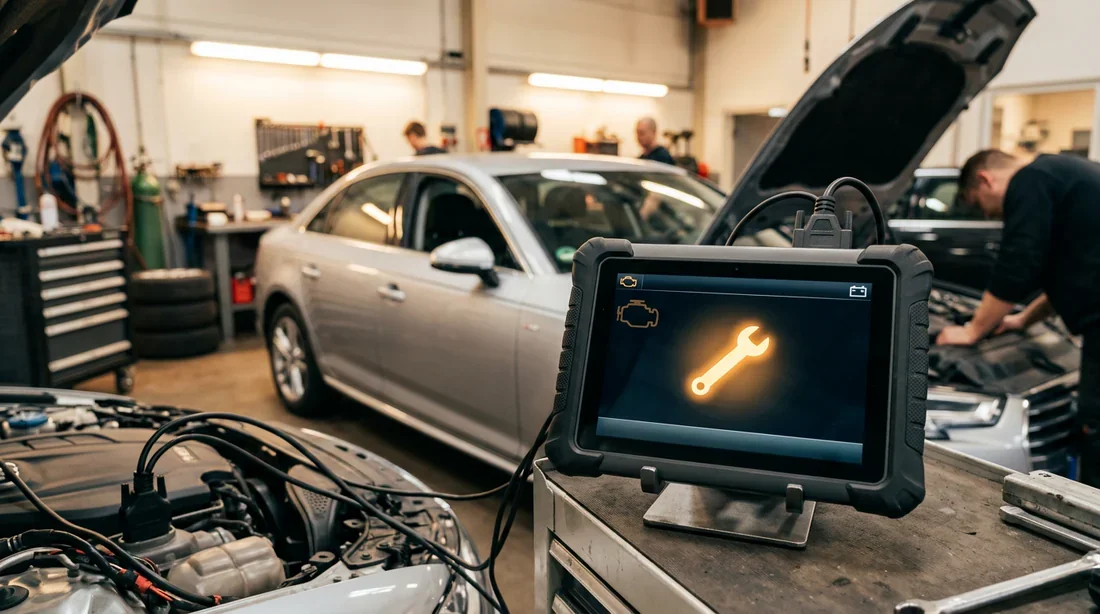 Écran de diagnostic auto affichant le symbole de révision mécanique