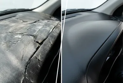 Comparaison avant et après réparation d'un tableau de bord de Fiat 500