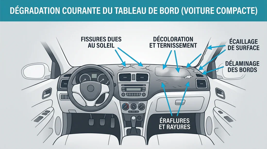 Schéma des zones d'usure courantes sur le tableau de bord