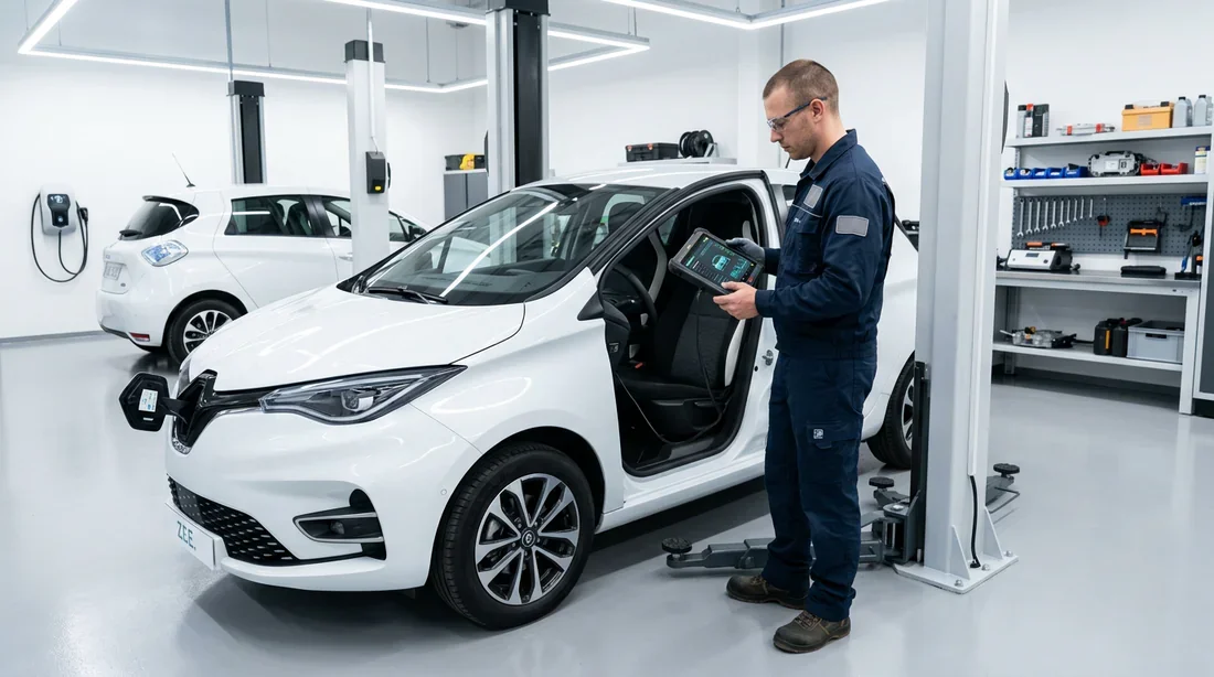 Technicien réalisant un diagnostic électronique de révision Renault