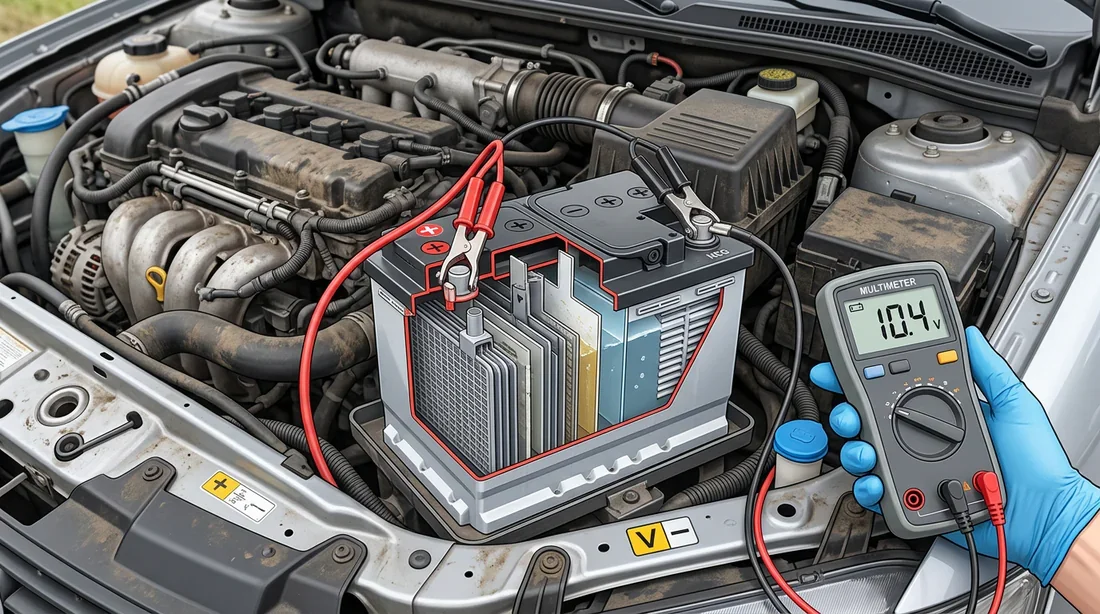 Test de la batterie de voiture au multimètre