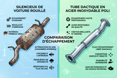 Infographie comparative : silencieux rouillé vs tube inox