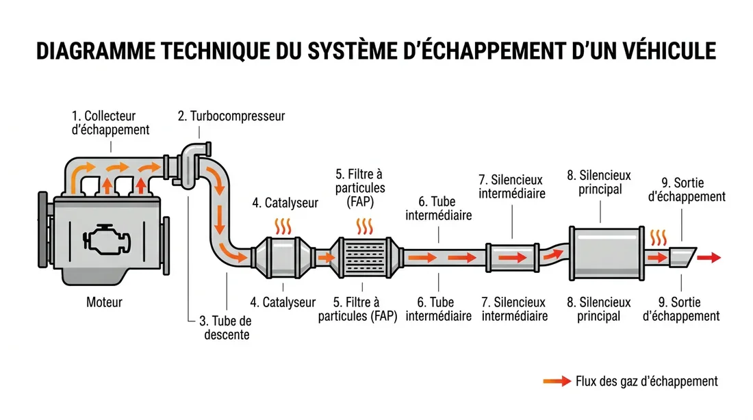 Schéma technique du fonctionnement d'une ligne d'échappement