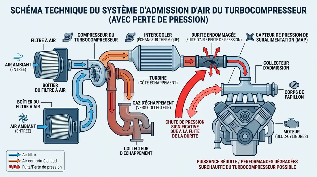 Schéma explicatif du circuit de suralimentation du turbo