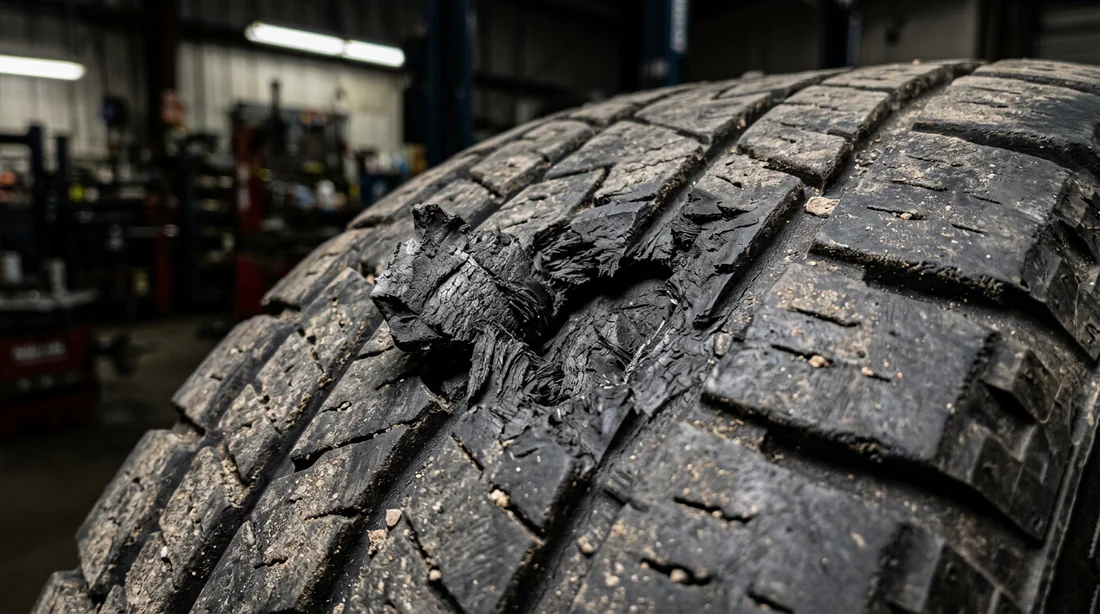 Gros plan sur l'arrachement de gomme d'un pneu de voiture