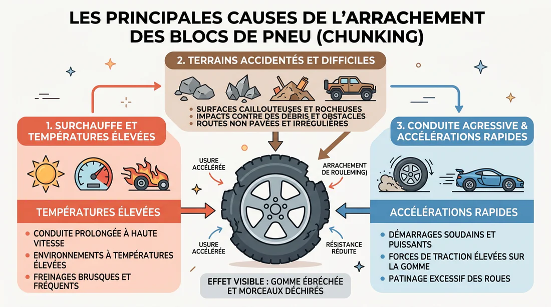 Schéma des causes principales de l'arrachement de gomme