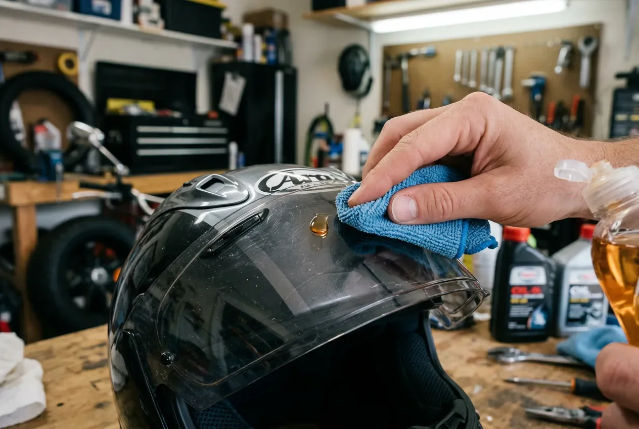 Astuce DIY au liquide vaisselle Application de liquide vaisselle sur une visière de casque comme astuce de dépannage contre la buée.