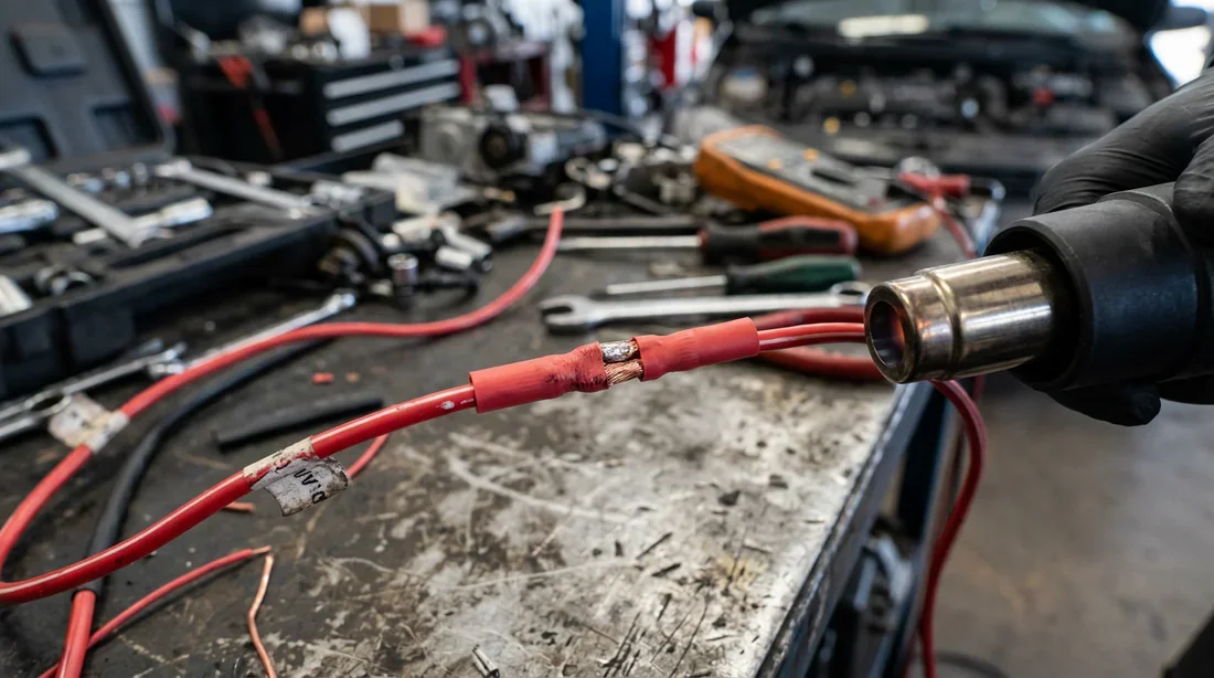 Isolation des connexions électriques Soudure et gaine thermorétractable sur faisceau électrique automobile