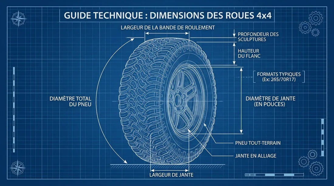 Schéma explicatif des dimensions d un pneu 4x4 en pouces
