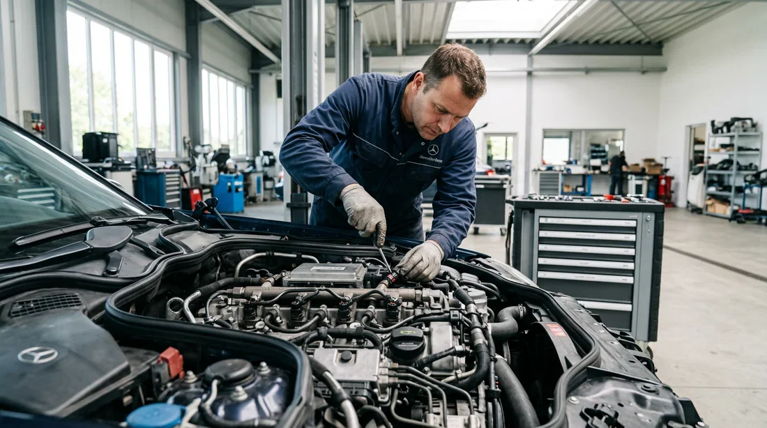 Maintenance d'un moteur Mercedes 270 CDI dans un garage