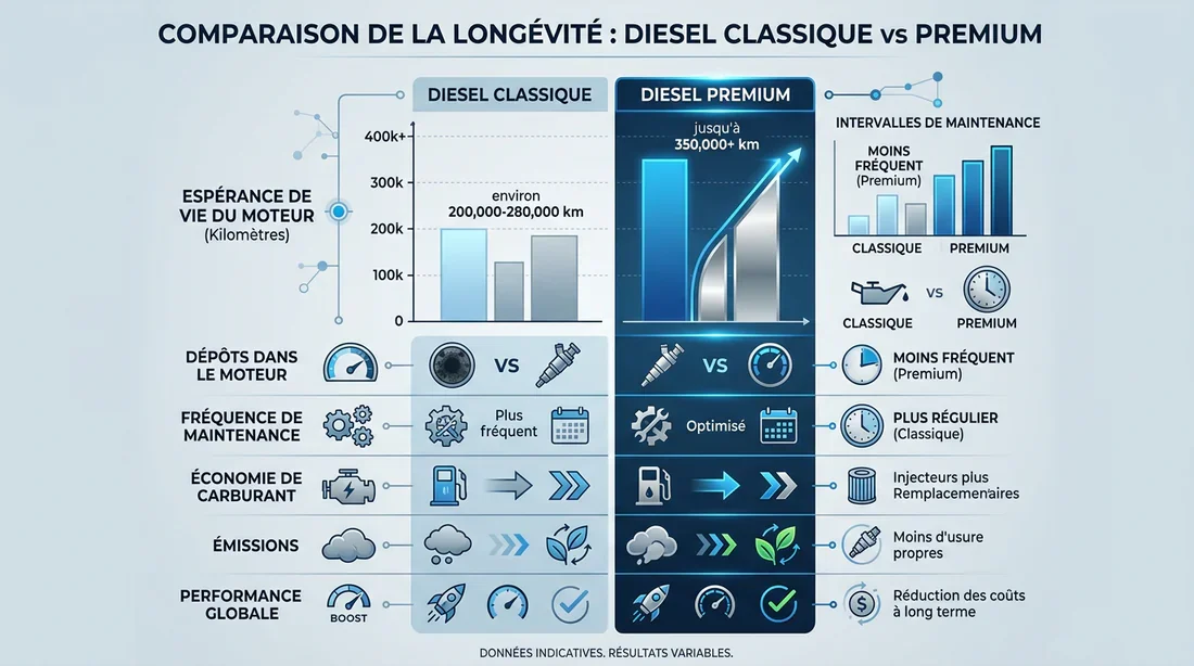 Infographie comparaison maintenance moteur diesel