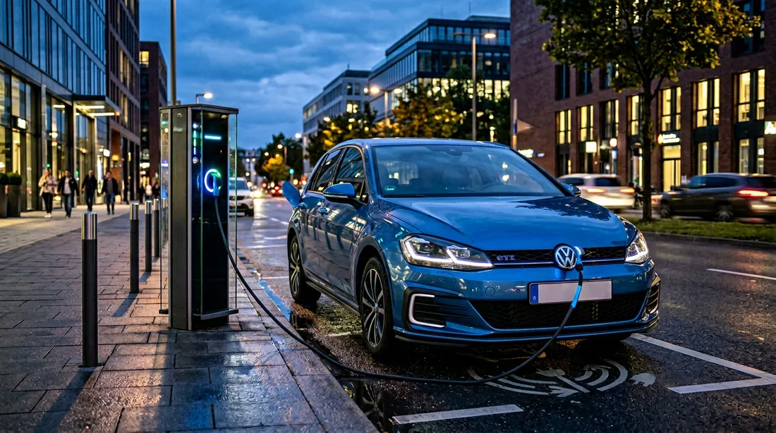 Volkswagen Golf 7 GTE en train de charger sur une borne publique