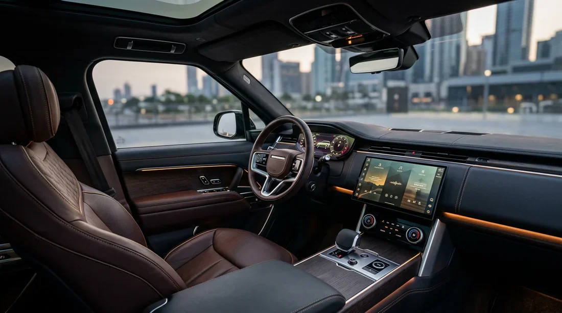 Intérieur haut de gamme du Jeep Grand Cherokee avec écran tactile et sièges en cuir