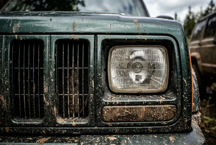 Gros plan sur la calandre à 7 fentes du Jeep Cherokee XJ