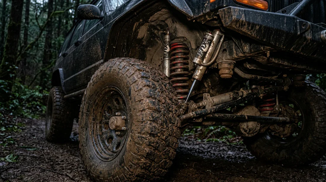 Suspension rehaussée et pneumatiques tout-terrain de Jeep Cherokee XJ