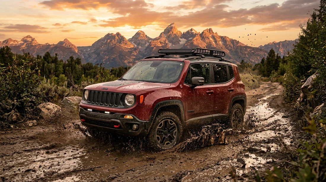 Jeep Renegade Trailhawk franchissant un obstacle tout-terrain